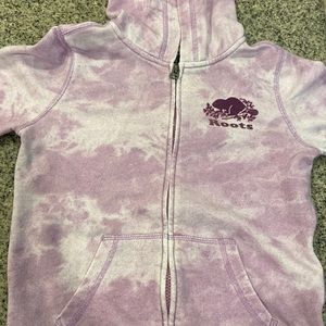 Purple tie-die roots sweater